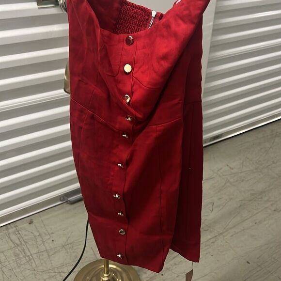 Reformation Shiela Linen Red Strapless mini Dress size 8 - Picture 8 of 8